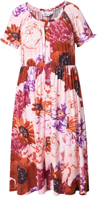 MIAMODA - Dames - Jersey midi-jurk A-lijn all-over print carmenhals - Rood - Maat 50