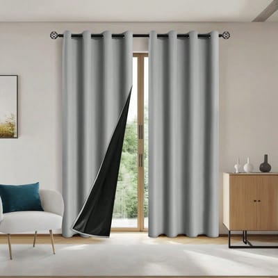 Blackout-Gordijnen-Serie - Rolluik-Gordijnen - Thermische-Isolatie - Geluidsdemping - Verduisterend - Zonwering - UV-Bescherming - Kant-En-Klaar - 2-Delig - 132x213 Cm - Grijs