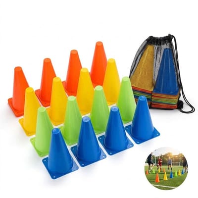 DIVERZA Trainingskegels Set 12 Stuks – Sport Kegels – Verkeerskegels – Pionnen voor Training – Inclusief Opbergnet – Multicolor