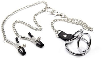 Smart Moves - Nipple Clamps with Cock Rings M silver