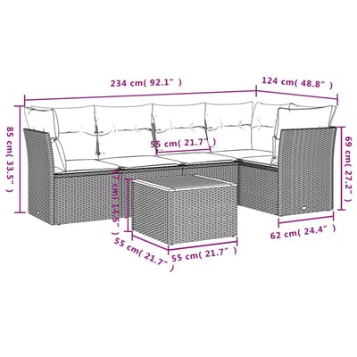vidaXL - 6-delige - Loungeset - met - kussens - poly - rattan - beige