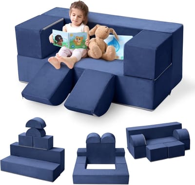 Modulaire Speelbank voor Kinderen - 6-Delige Kinderbank & Peutersofa - Zacht Schuim met Wasbare Hoes - 100x50x40 cm - Blauw