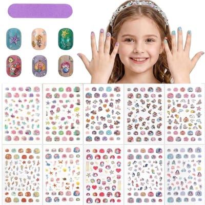 Schattige nagelstickers voor kinderen - 10 vellen zelfklevende nagelversieringen met zeemeerminnen en schelpen voor creatieve nagelkunst