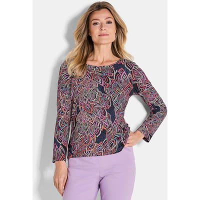 Jersey shirt met bladerprint - zwart / meerkleurig / gedess. - Gr. 38 van Goldner Fashion