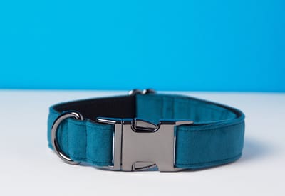 Awesome Paws halsband hond - Honden Halsband Suède Velvet Blauw - Fluweel Zacht - Handmade | Maat L