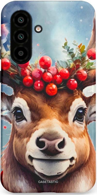 Casetastic hoesje geschikt voor Samsung Galaxy A36 / Samsung Galaxy A56 - Dubbellaagse bescherming - Rudolph het Kerst Rendier - Fashion Case - Zilver Taupe Donkergrijs Perzik