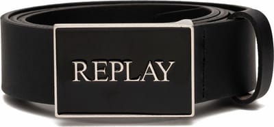 REPLAY Leren Riem Leather Belt W85 Black Zwart