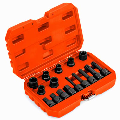 COSTWAY 16-delige dopsleutelset, steeksleutelset van staal met doos, 1/2 inch aandrijfsleutel, reminstelgereedschapsset voor diverse voertuigen (oranje)