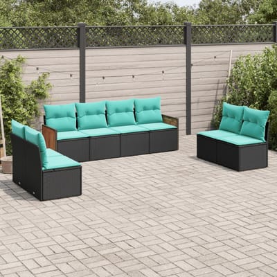 vidaXL - 8-delige - tuinbankset - met - kussens, - zwart - polyrotan