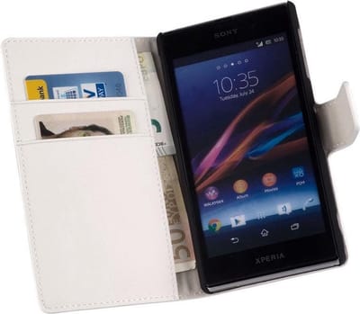 LELYCASE Bookstyle Wallet Case Flip Cover Bescherm Sony Xperia Z1 Wit