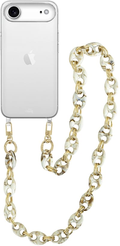 xoxo Wildhearts siliconen hoesje - Geschikt voor iPhone 17 Air - Marble Creme - Lang Koord - Telefoonhoesje - Hoesje met koord - telefoonkoord - Transparant hoesje - Lang marmerprint beige koord