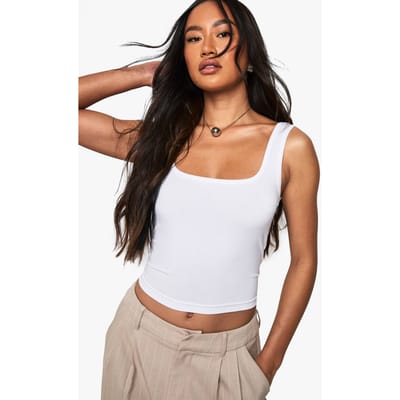 boohoo Dames Premium superzachte vest met brede bandjes en vierkante hals | Wit | Maat: 42