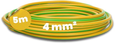 Kalitec 5 meter H07V-K 4 mm² groen-gele bedradingskabel | Flexibele enkeladerige kabel | Aardingskabel | Beschermingsgeleider 4 mm² | PVC-gevlochten draad | Fijnaderige bedrading | Enkeladerige draad | Schakelkabel
