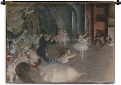 Wandkleed Edgar Degas - The Rehearsal of the Ballet on Stage - Schilderij van Edgar Degas Wandkleed katoen 180x135 cm - Wandtapijt met foto