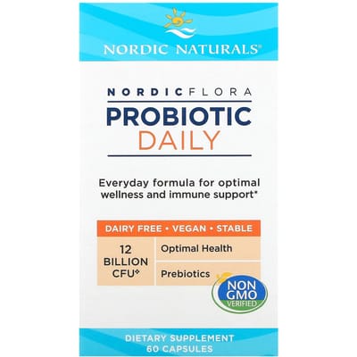 Nordic Naturals, Nordic Flora Probiotic Daily, 12 Milliards, 60 Capsules (6 Milliards d'UFC par Capsule)