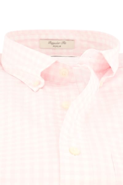 katoenen Gant overhemd korte mouw roze geruit normale fit