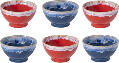 Costa Nova Grespresso kom set van 6 in Rood en Blauw Made in Portugal met de hand 15 cm
