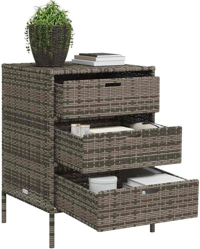 Tuinopbergkast - Opbergkist Buiten - Terras Organiseren - Waterbestendig Rotan - 55 x 59 x 80 cm - Grijs