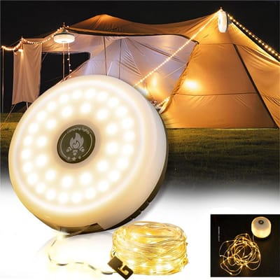 Verpakking van 1 stuk - Campinglamp - Buitenverlichting voor kamperen - Lichtstrip voor kamperen - Sfeerverlichting voor kerst - Waterdicht - Oplaadbaar via Type-C - Draagbare lamp voor kamperen, terras en wandelen - 10 meter - Warm licht