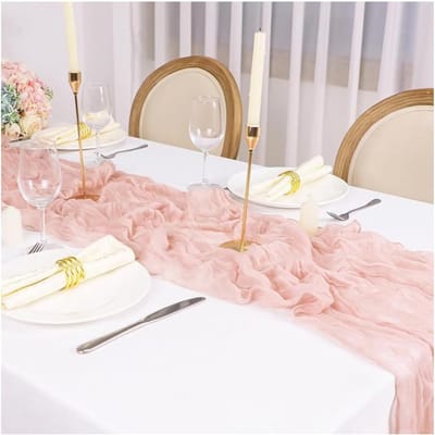 SnelShoppen - Table Runner Roze Chiffon 90 x 300 cm - Boho Tafelkleed voor Feest, Keuken, Bruiloft - Moderne Tafel Decoratie Mesh Country House Style
