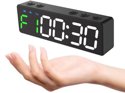 longziming -Draagbare Gym Timer - Fitness Interval Klok - Workout Timer - 10 Trainingsmodi - Duurzaam ABS Kunststof - Blendvrij LED Scherm - 1 Stuk - Zwart