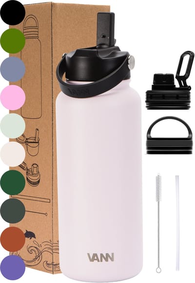 VANN® 3-Wandige RVS Drinkfles 1 Liter met rietje voor volwassenen – Met 5 accessoires – Thermosfles – 24 uur koud/12 uur warm – Himalayan Salt – VANN Ultimate Bottle®
