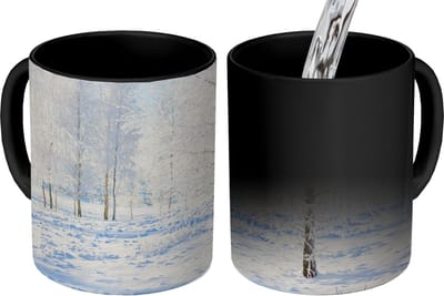 Magische Mok - Foto op Warmte Mokken - Koffiemok - Sneeuw - Bomen - Winter - Magic Mok - Beker - 350 ML - Theemok