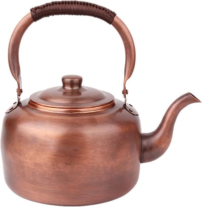 Koperen Theeketel - Fornuis Waterkoker - Koffie Thee Zetten - Brede Stabiele Basis - 3 Liter Inhoud - Koperkleurig