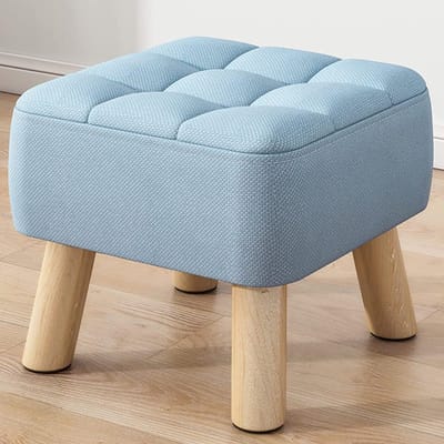 KZQ Vierkante gestoffeerde voetenbank, kruk van thuisstof, eenvoudige voetenbank voor op de bank, draagbare verdikte voetenbank, geschikt voor woonkamer en slaapkamer, blauw - 11,8 * 11,8 * 10,2 inch.