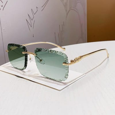 Vintage Y2K randloze vierkante zonnebril, luxe designer zonnebril, punk metalen diamantgeslepen tint voor dames en heren gray