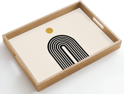 Dienblad hout 50x35 cm - Schootdienblad - Minimalistisch - Zwarte boog - Gouden cirkel - Borrelplank rechthoek - Plateau dienbladen