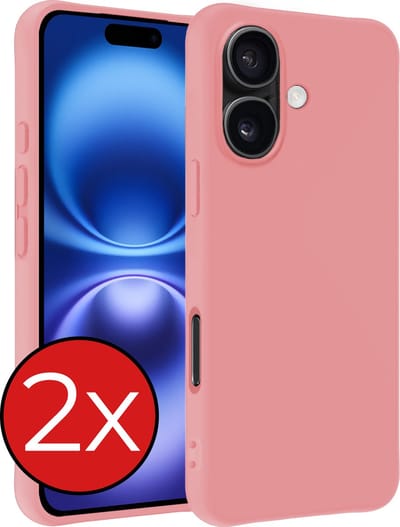 Hoesje - 2 Stuks - Geschikt voor Apple iPhone 16 - Sterk & Shockproof - Telefoonhoes - Back Cover - Case Siliconen - Telefoon Hoes - Lichtroze