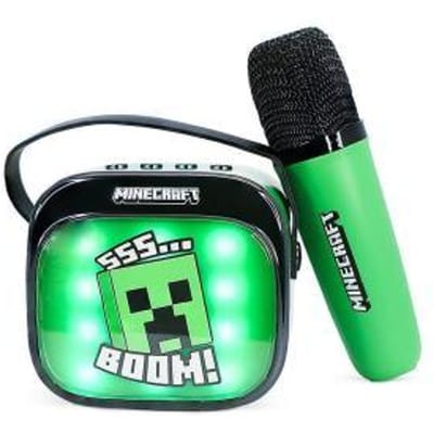 Minecraft - karaoke set voor kinderen - draadloze microfoon en speaker - met lichteffecten - stemvervorming