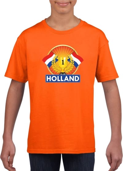 Oranje Nederland kampioen t-shirt kinderen - Holland supporter shirt jongens en meisjes 110/116