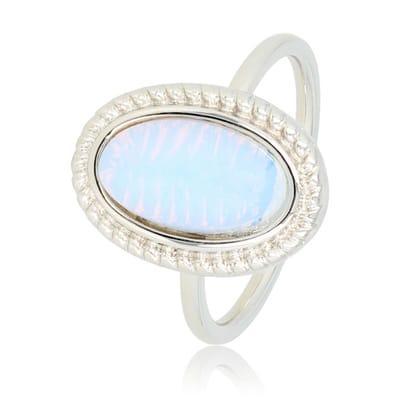 My Bendel - Vintage Ring Zilverkleurig met Quartz Steen - Vintage Zilverkleurige Ring - White Quartz Steen - Twisted Rand - met Luxe Cadeauverpakking | Sieraden Voor Dames | Maat 16.00 Mm / Maat 50