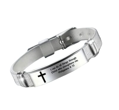 Christelijke Armband - I Can Do All Things Through Christ Who Strengthens Me - Philippians 4:13 - Heren & Dames Armband - Verstelbare Bracelet - Geloofssieraad met Bijbeltekst - Inspirerend Cadeau voor Christenen - Zwart & Zilverkleurig