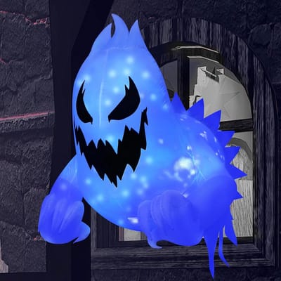 Opblaasbare Halloween-geest met paarse LED-verlichting - Decoratie voor tuin en raam