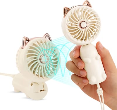 Mini Handventilator Met Koord – USB Oplaadbaar 3 Snelheden – Lange Werktijd Voor Reizen en Make-up – Wit