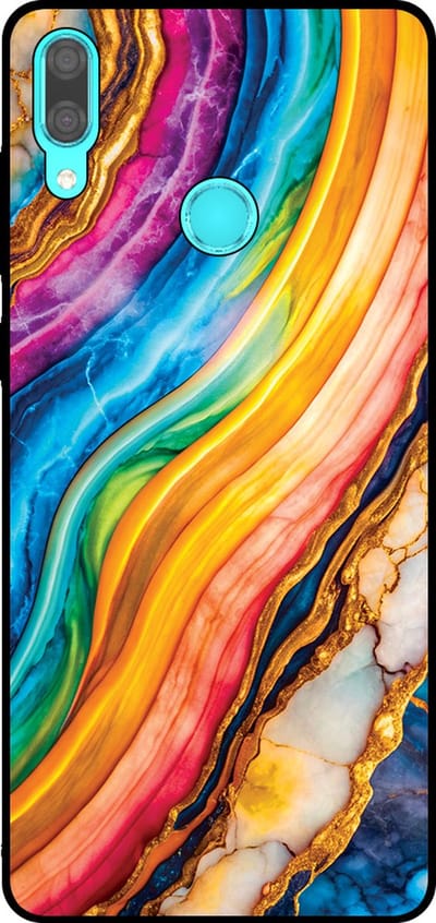 Smartphonica Telefoonhoesje Geschikt voor Huawei Y7 (2019) met Regenboog Goud Marmer Opdruk - TPU Backcover Case Rainbow Gold Marble Design geschikt voor Huawei Y7 (2019)