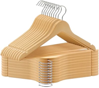 SnelShoppen - Set van 20 Houten Kledinghangers met 360° Draaibare Haak, Antislip Inkepingen voor Jassen, Shirts, Jurken, Natuurlijk Hout - Perfect voo