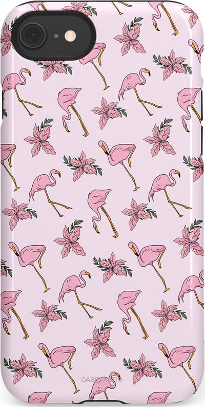 Casetastic hoesje geschikt voor Apple iPhone SE / Apple iPhone 7 / Apple iPhone 8 - Dubbellaagse bescherming - Tropisch Roze Flamigo Bloemen Paradijs - Fashion Case - Lichtgrijs Wit Lichtroze