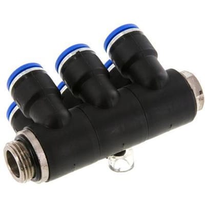 10mm x G3/8'' 6-way Manifold Messing/PA 66 Insteekfitting Buitendraad Draaibaar NBR
