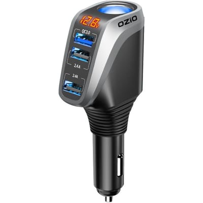 OZiO Autolaadadapter Multifunctioneel Snellaadapparaat met Spanningsweergave voor 12-24V Auto Type 1 zilver