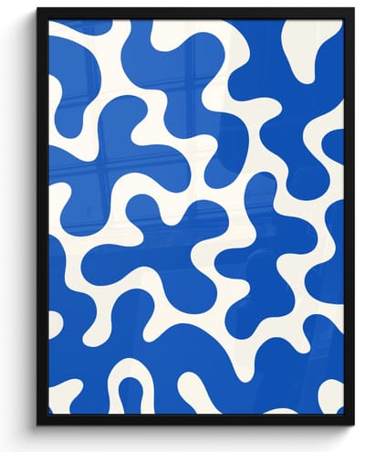 Poster in lijst - Fotolijst 60x80 cm - Posters - Vormen - Abstract - Blauw - Golven - Posterlijst zwart - Decoratie - Wanddecoratie woonkamer - Muurdecoratie slaapkamer