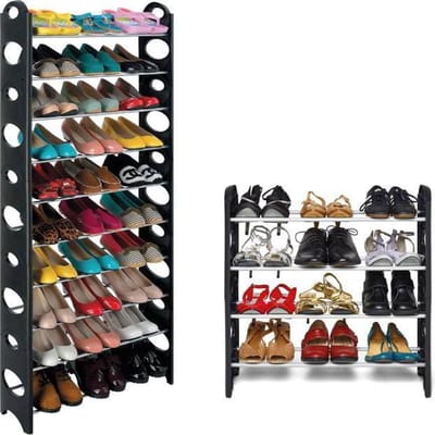 Schoenenrek stapelbaar - schoenenkast - max 30 paar schoenen opbergen - zwart - met hoes
