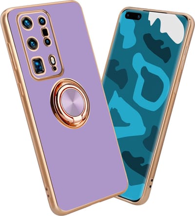 Cadorabo Hoesje geschikt voor Huawei P40 PRO+ in Glossy Licht Paars - Goud met ring - Beschermhoes van flexibel TPU-silicone Case Cover met camerabescherming en magnetische autohouder