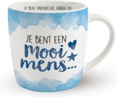 Mok - Koffie - Cadeau - Traktatie - Mok Je Bent Een Mooi Mens - Porselein - Keramiek - Cadeauverpakking met gekleurd lint
