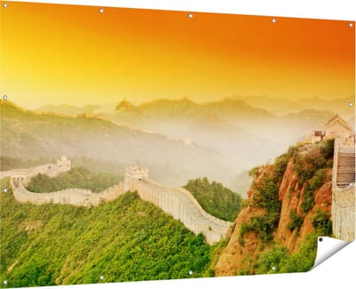 Gards Tuinposter Chinese Muur bij Zonsopgang - 180x120 cm - Tuindoek - Tuindecoratie - Wanddecoratie buiten - Tuinschilderij