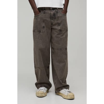 Gewassen Baggy Fit Geperste Vintage Wash Jeans | Stone | Size 34