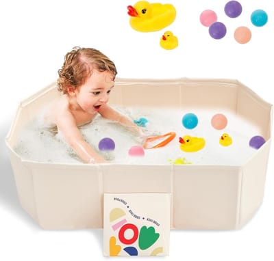 Opvouwbaar Baby Bad met 5 Speelballen en 2 Eendjes, Geschikt voor 0-8 Jaar, Ideaal voor Thuis en Op Reis, 78 x 45 x 25 cm